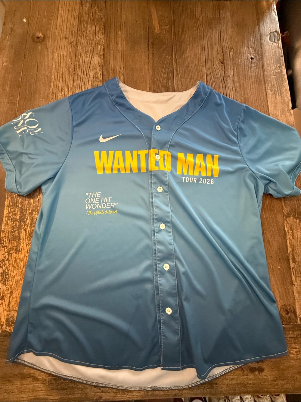 Nike Men’s Benson Boone Light Blue "WANTED MAN" Tour 2026 Baseball Jersey